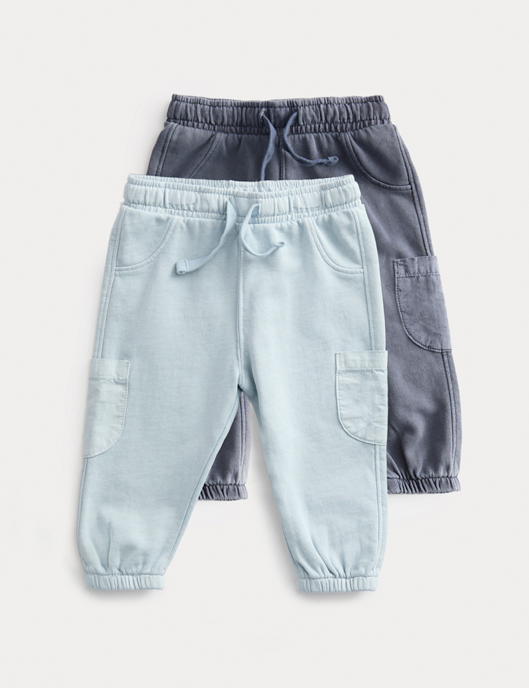 2pk Pure Cotton Grey and Blue Joggers (0-6 Yrs)