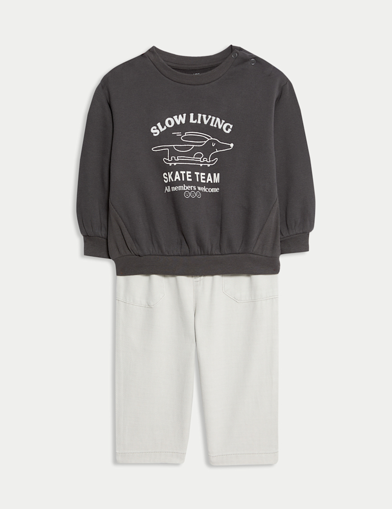 2pc Cotton Rich Skating Dog Print Sweatshirt Trousers Outfit (0 Mths-6 Yrs) 2pc Cotton Rich Skating Dog Print Sweatshirt Trousers Outfit (0 Mths-6 Yrs)