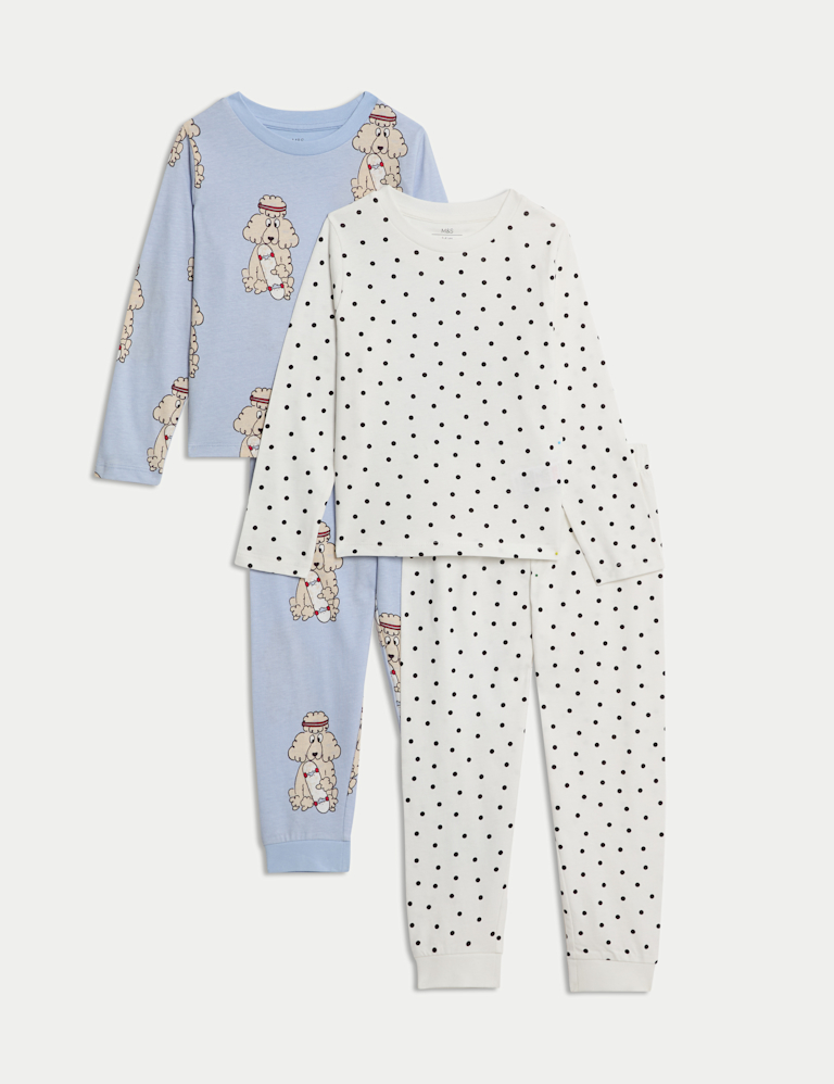2pk Cotton with Stretch Spotted Pyjama Sets (12 Mths-8 Yrs)