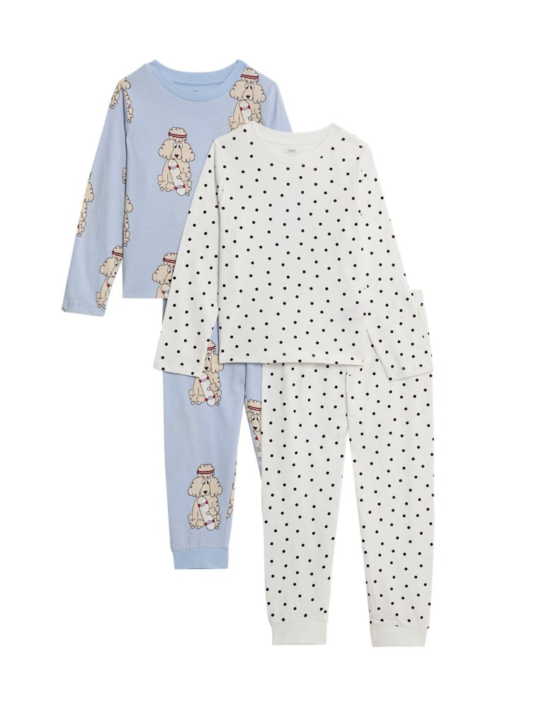 2pk Cotton with Stretch Spotted Pyjama Sets (12 Mths-8 Yrs)
