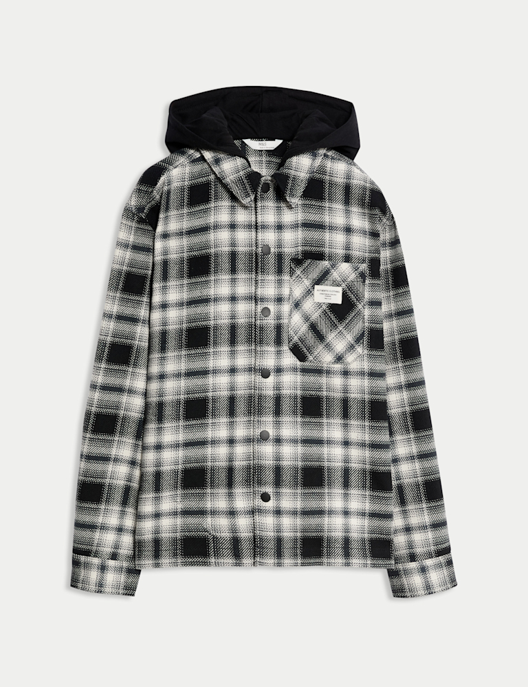 Pure Cotton Hooded Checked Shirt (6-16 Yrs)