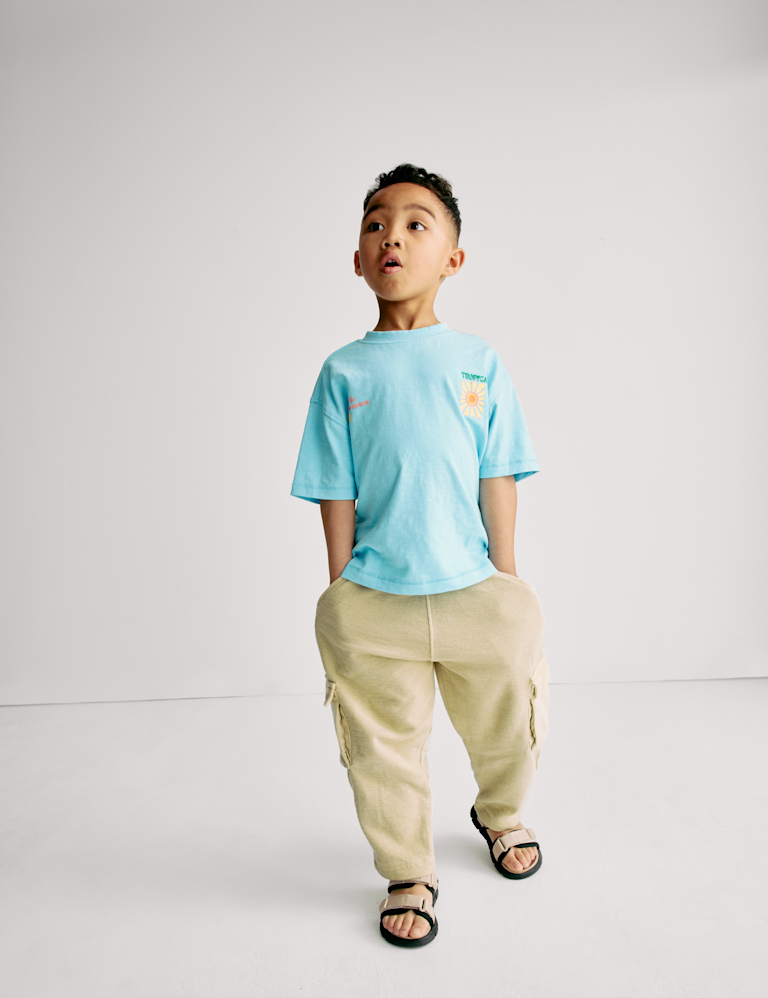 Pure Cotton Textured Cargo Trousers (2-8 Yrs)