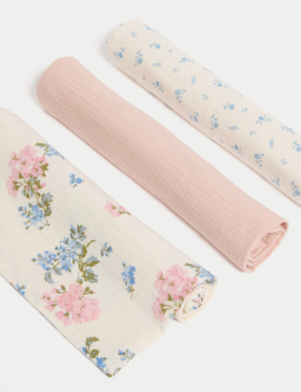 3pk Pure Cotton Floral Muslins
