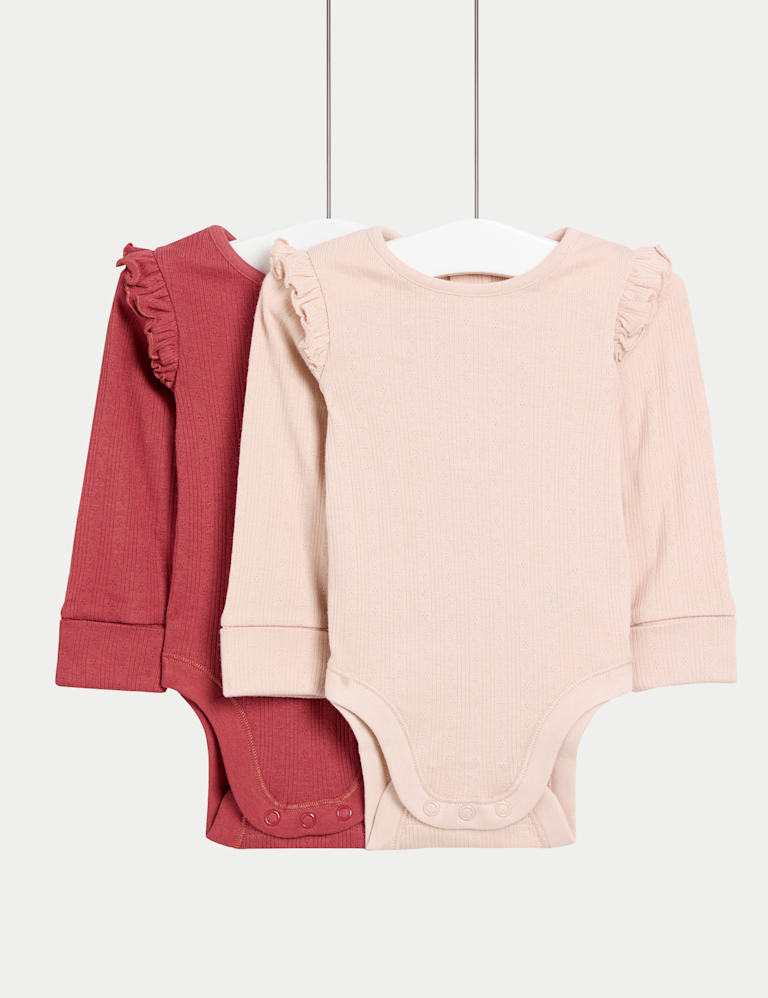 2pk Pure Cotton Frill Long Sleeve Bodysuits (0-3 Yrs)