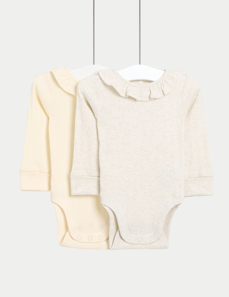 2pk Pure Cotton Frill Long Sleeve Bodysuits (0-3 Yrs)