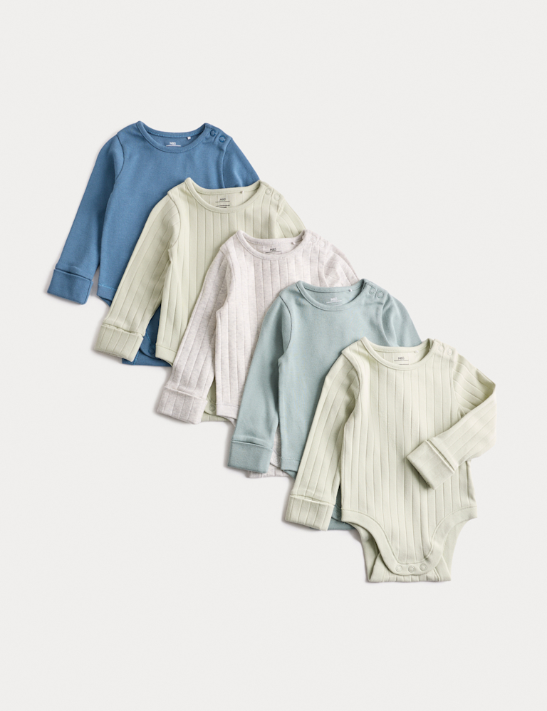 5pk Cotton-Rich Rib Long Sleeve Bodysuits (0-3 Yrs) 5pk Cotton-Rich Rib Long Sleeve Bodysuits (0-3 Yrs)