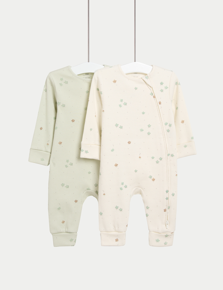 2pk Cotton Rich Leaf Print Sleepsuits (0 Mths-3 Yrs)