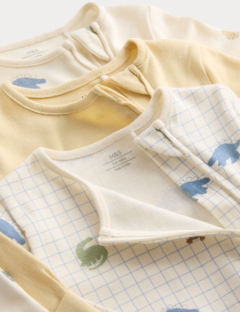 3pk Pure Cotton Dinosaur Print Sleepsuits (0 Mths-3 Yrs)