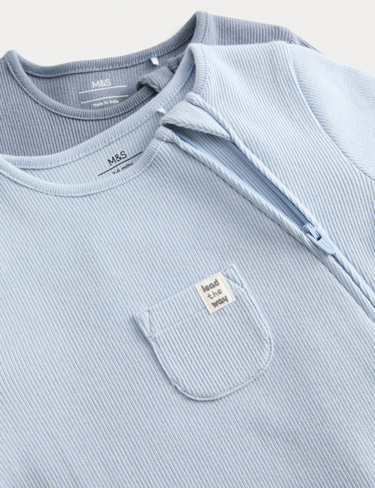 3pk Cotton Rich Ribbed Sleepsuits (0-3 Yrs)