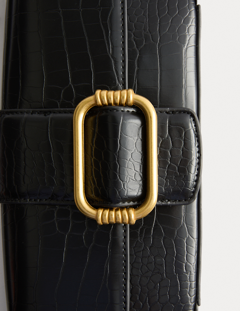 Faux Leather Croc Effect Baguette Bag