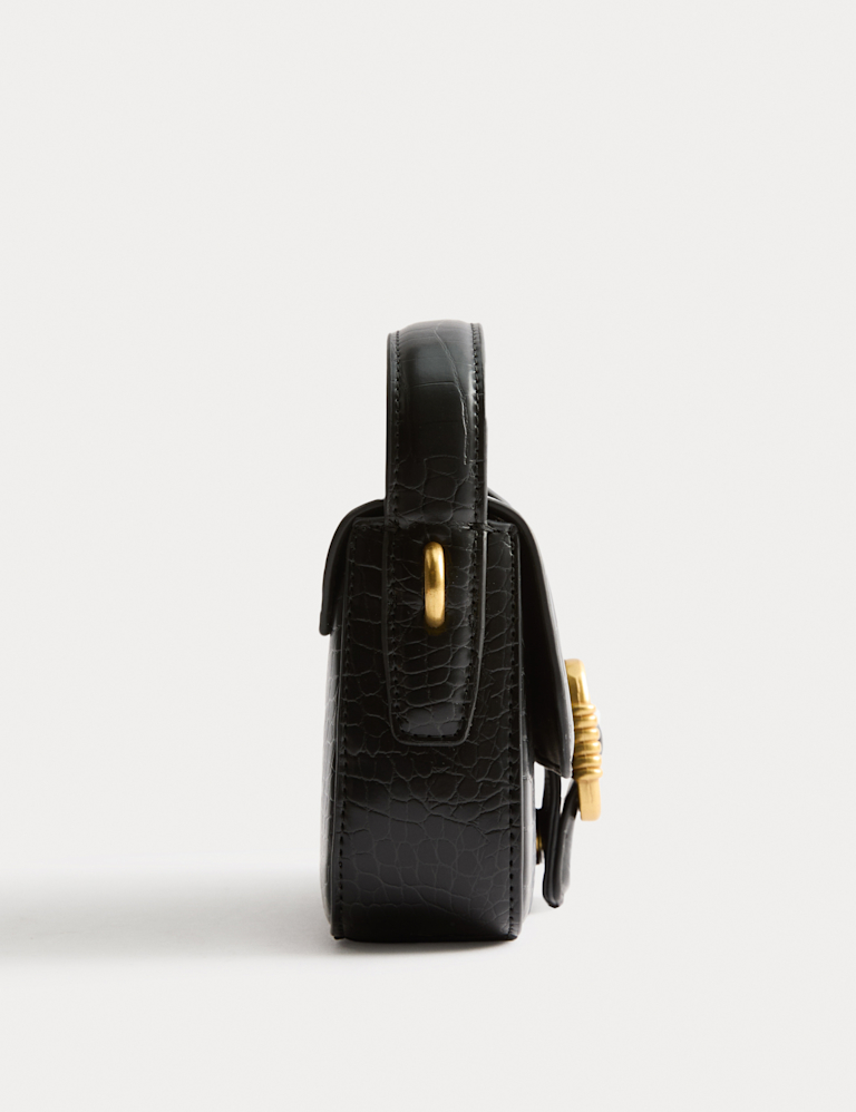 Faux Leather Croc Effect Baguette Bag