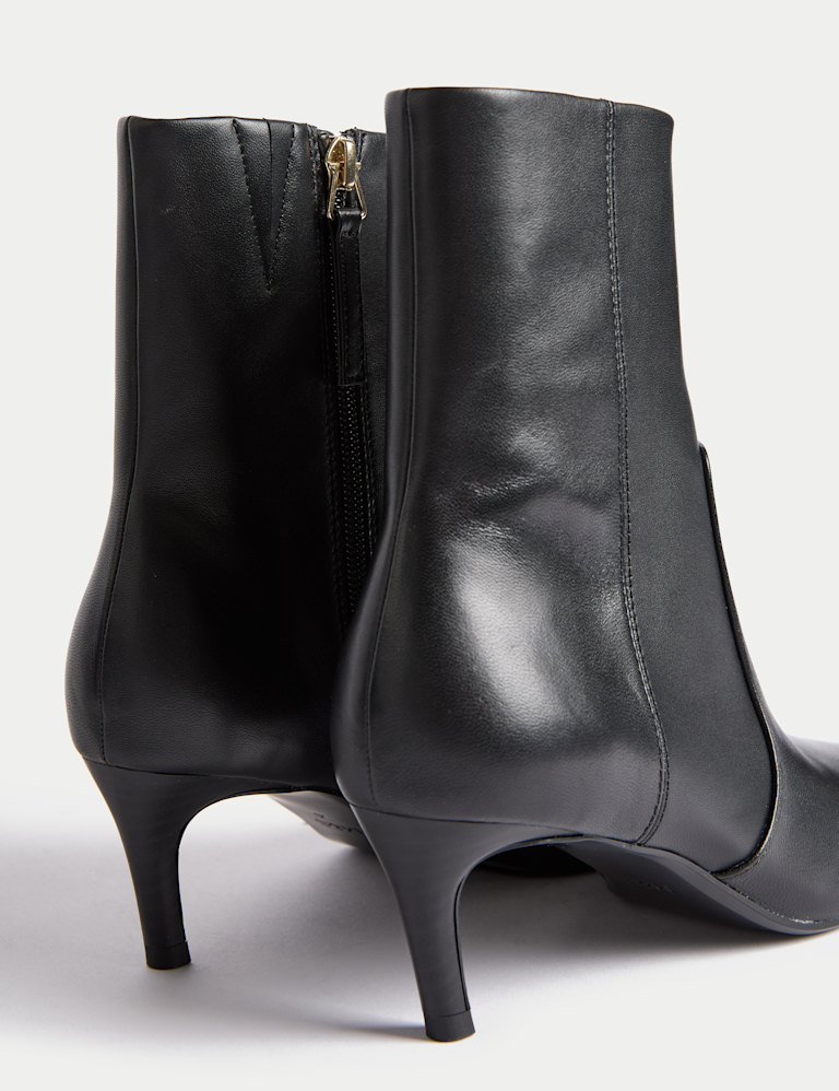 Leather Kitten Heel Pointed Ankle Boots