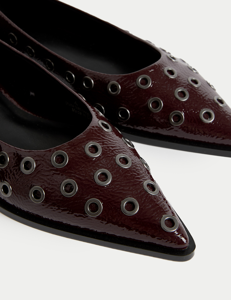 Patent Studded Flat Pointed Shoes