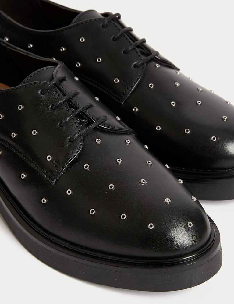 Leather Studded Lace Up Flatform Shoes