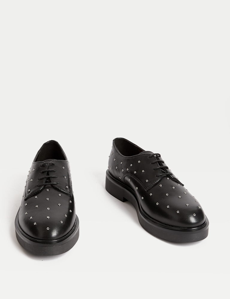 Leather Studded Lace Up Flatform Shoes