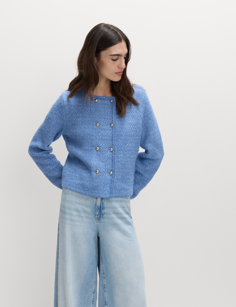 Cotton Blend Textured Knitted Jacket