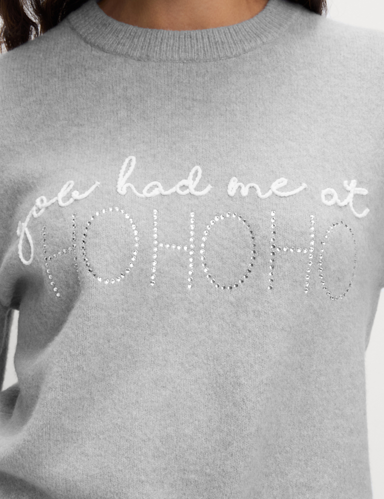 Slogan Crew Neck Jumper with Wool