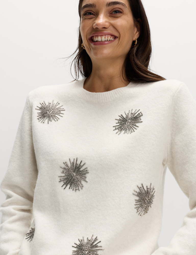 Gem Detail Embellished Jumper with Wool
