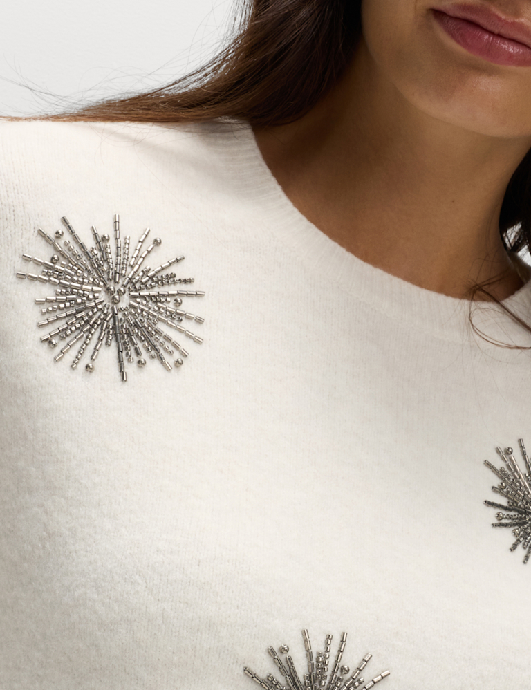 Gem Detail Embellished Jumper with Wool