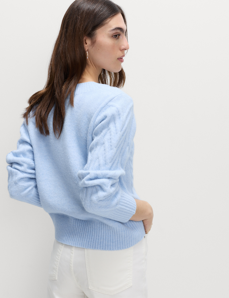 Textured Cable Knit V-Neck Jumper with Wool