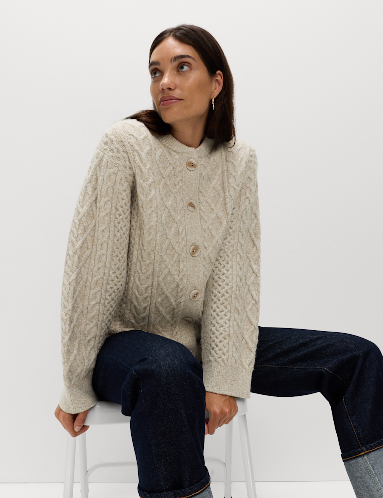 Cable Knit Button Front Cardigan