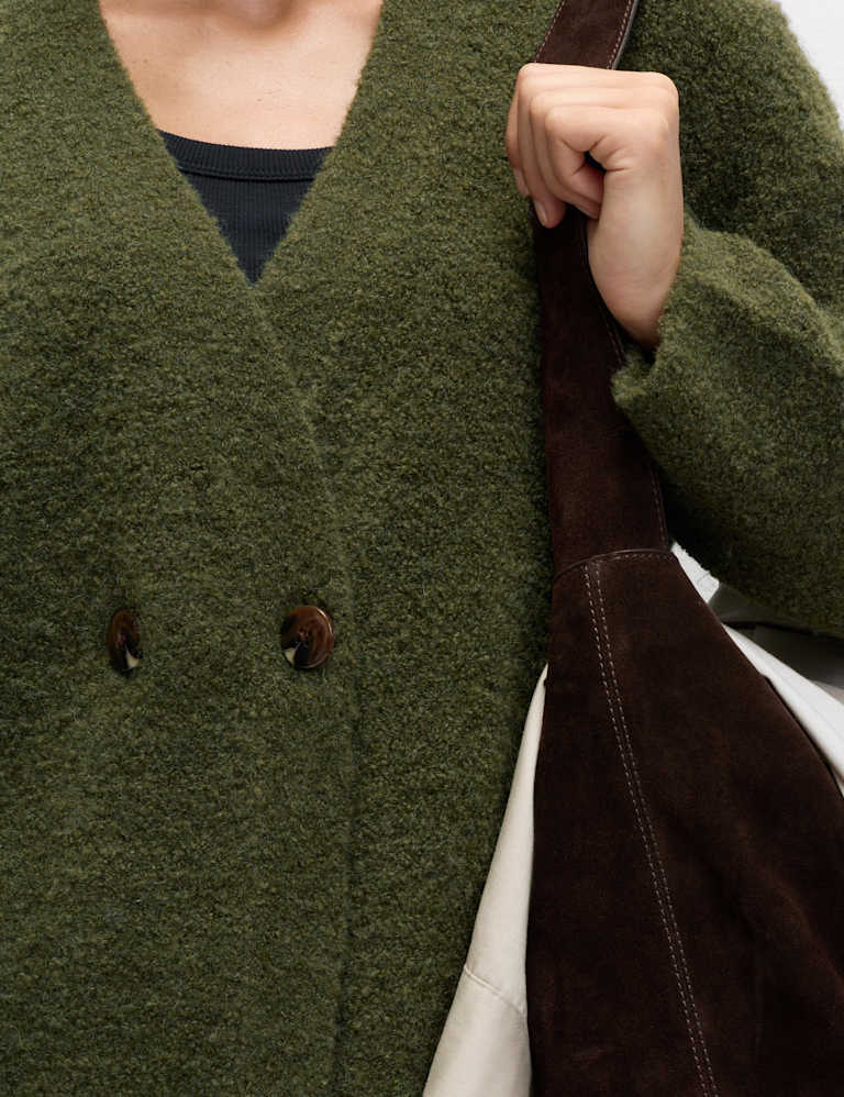 Bouclé V-Neck Button Front Cardigan with Wool