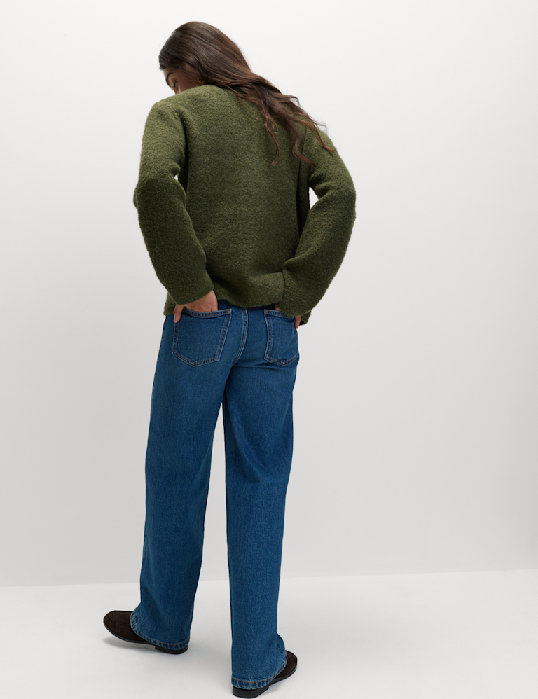 Bouclé V-Neck Button Front Cardigan with Wool