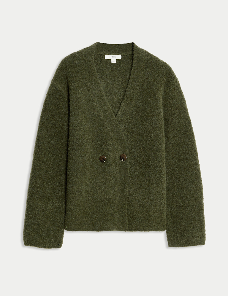 Bouclé V-Neck Button Front Cardigan with Wool