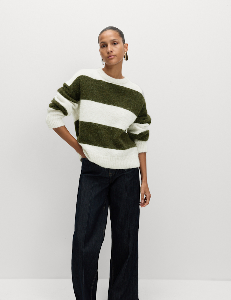 Alpaca Blend Striped Textured Relaxed Jumper