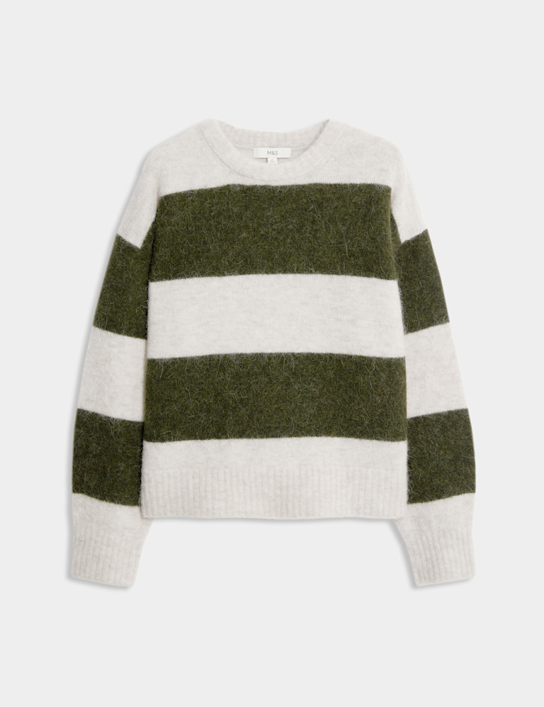 Alpaca Blend Striped Textured Relaxed Jumper