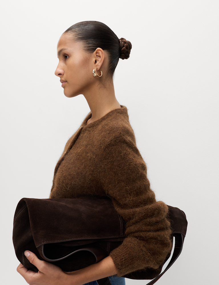 Alpaca Blend Button Front Cropped Cardigan