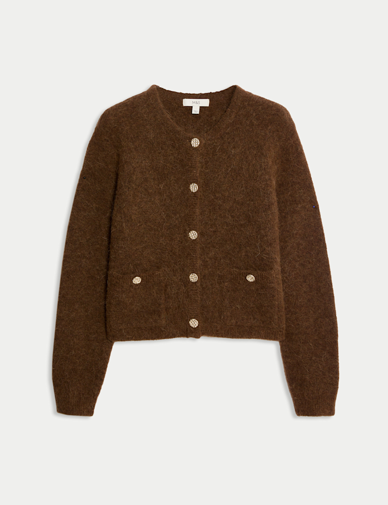 Alpaca Blend Button Front Cropped Cardigan