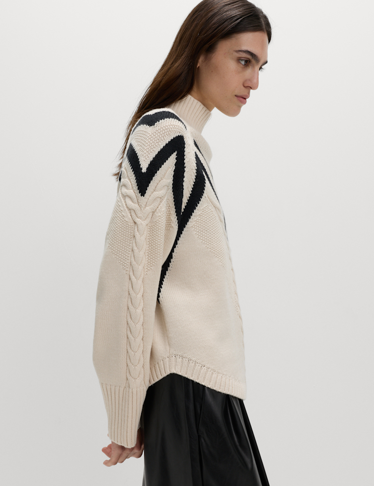 Textured Funnel Neck Jumper With Wool