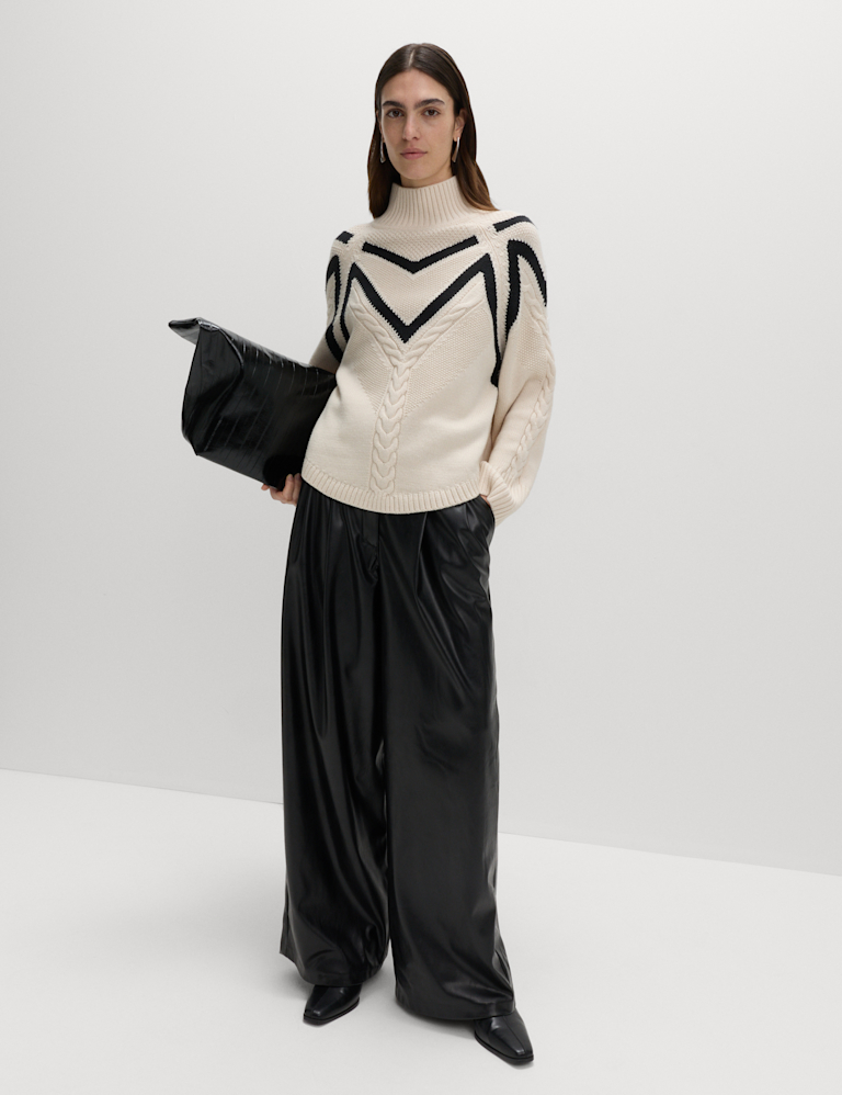 Textured Funnel Neck Jumper With Wool