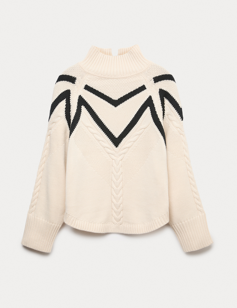 Textured Funnel Neck Jumper With Wool