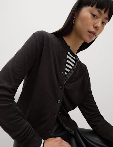 Crew Neck Button Front Cardigan