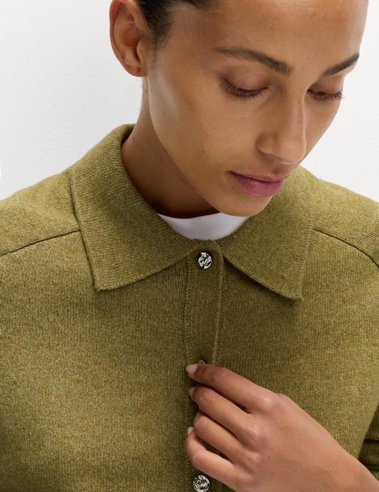 Air-Yarn Collared Button Front Cardigan