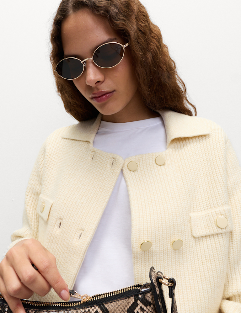 Cloud-Yarn Pocket Detail Knitted Jacket