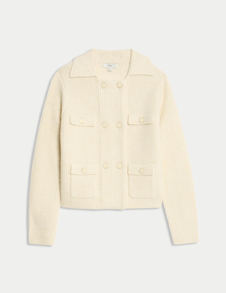 Cloud-Yarn Pocket Detail Knitted Jacket