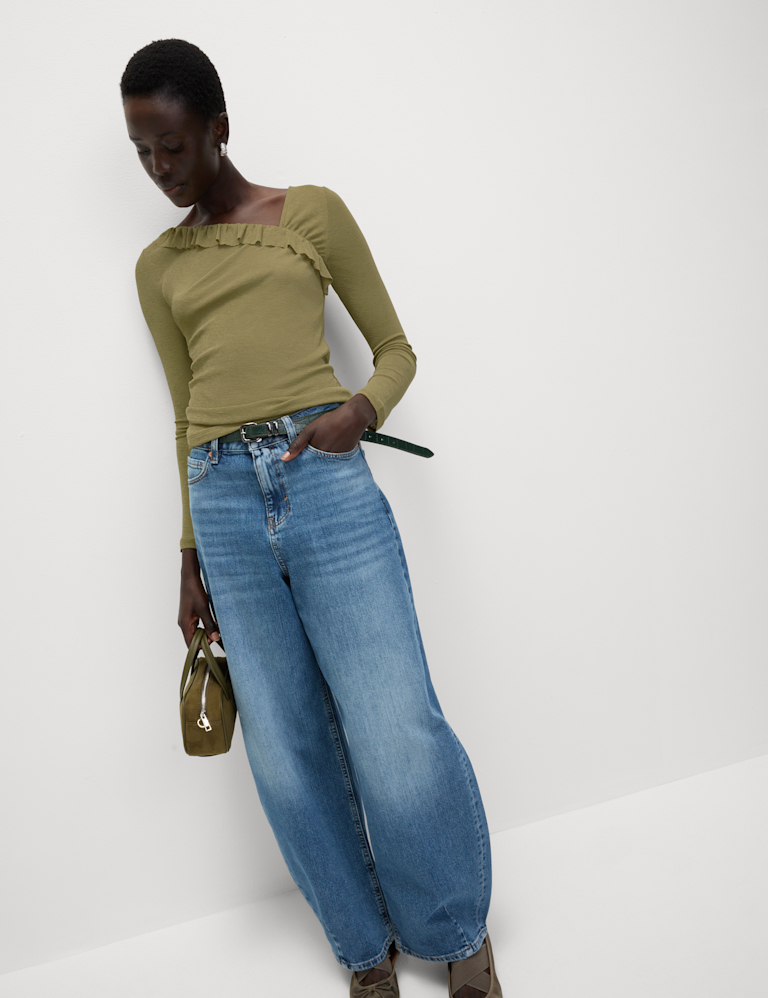 Jersey Asymmetric Ruffle Neck Top