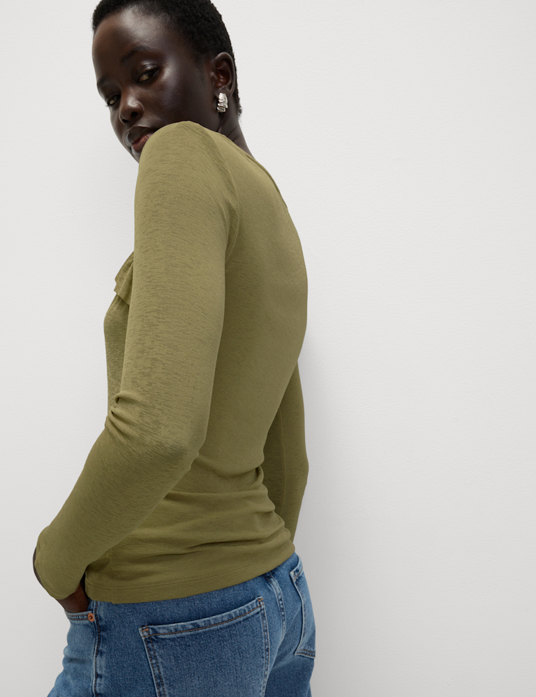 Jersey Asymmetric Ruffle Neck Top