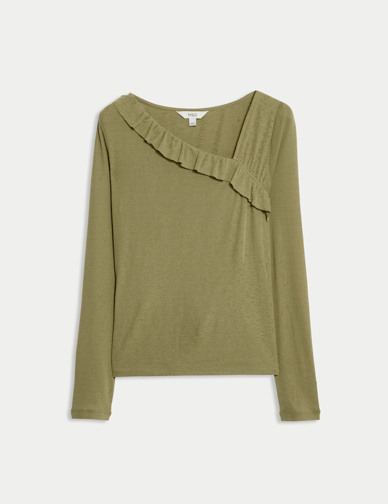 Jersey Asymmetric Ruffle Neck Top