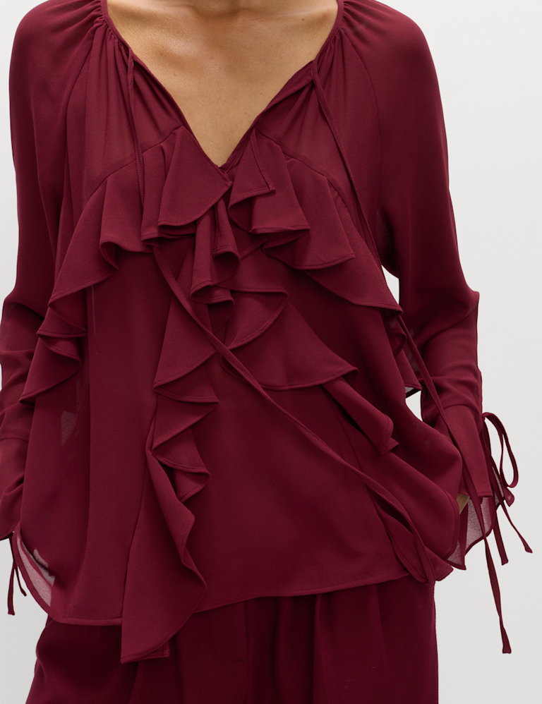 Tie Neck Ruffle Blouse