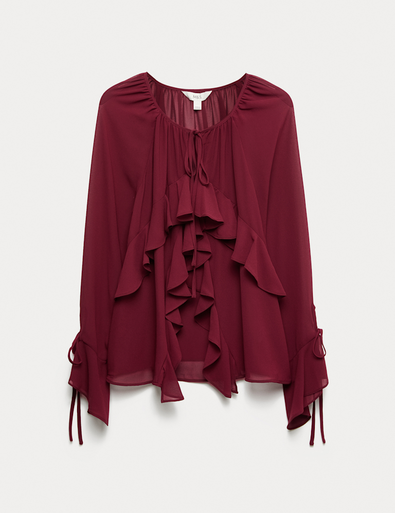 Tie Neck Ruffle Blouse