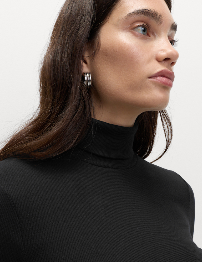 Cotton Rich Ribbed Funnel Neck Top