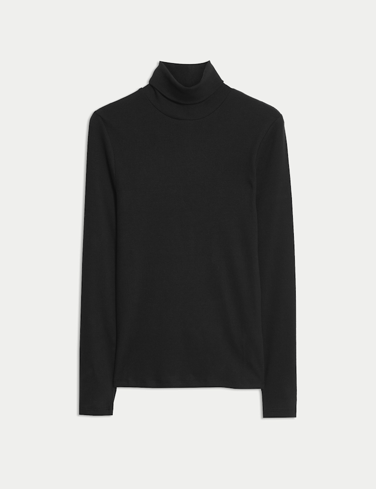 Cotton Rich Ribbed Funnel Neck Top