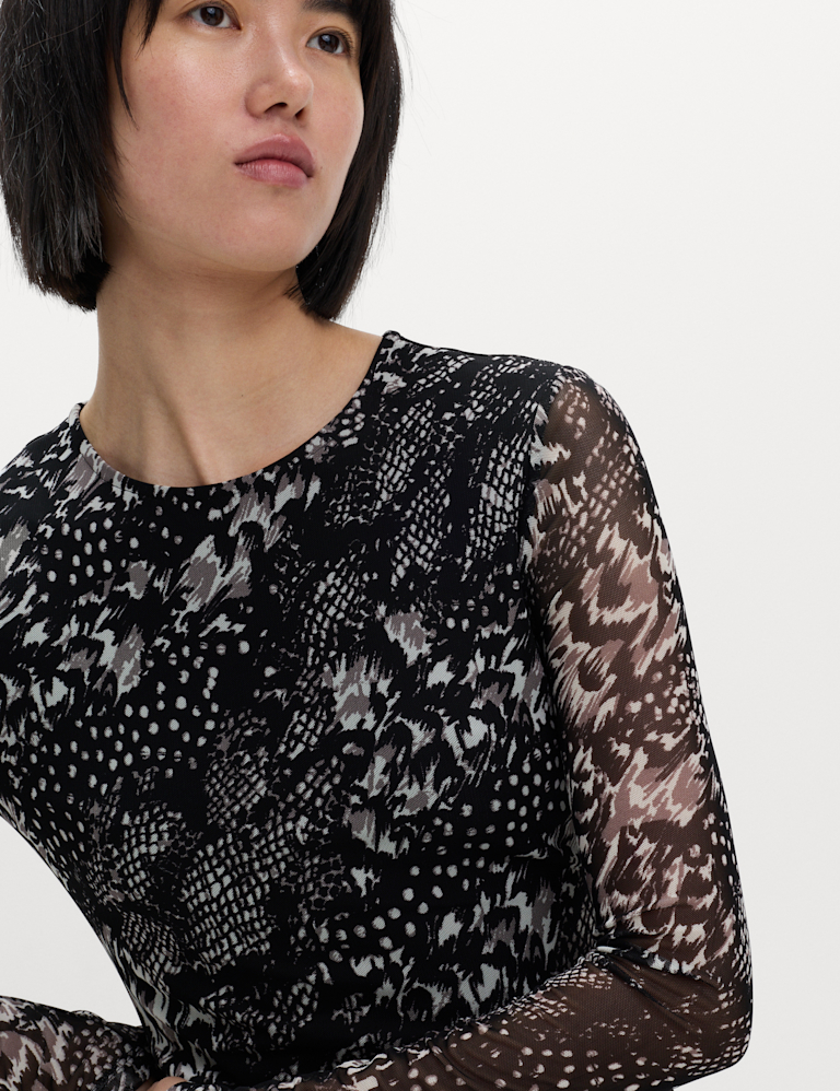 Mesh Printed Mini Skater Dress