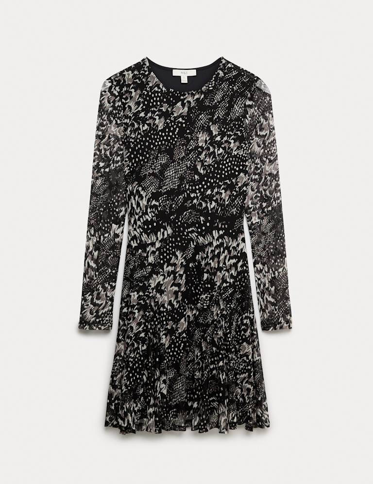 Mesh Printed Mini Skater Dress