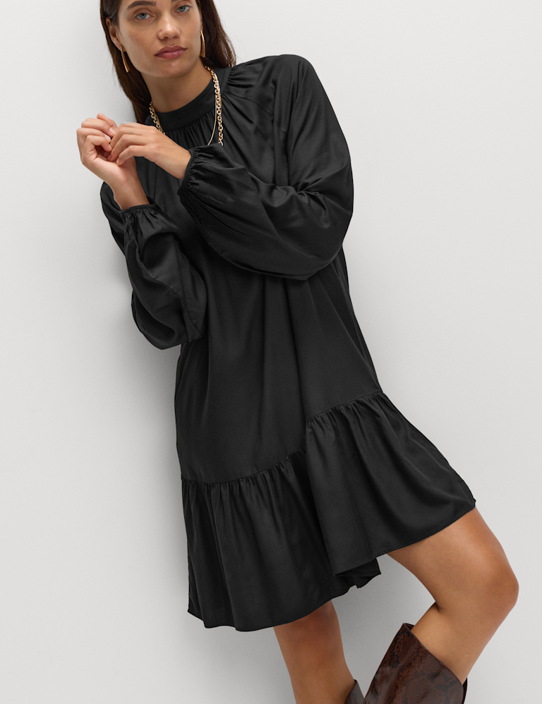 Funnel Neck Mini Smock Dress