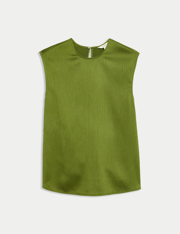 Plisse Round Neck Sleeveless Top